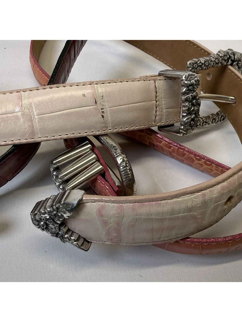 Vintage Lot Brighton Belt 30 M Heart Reversible Red Black Pink Leather Silver